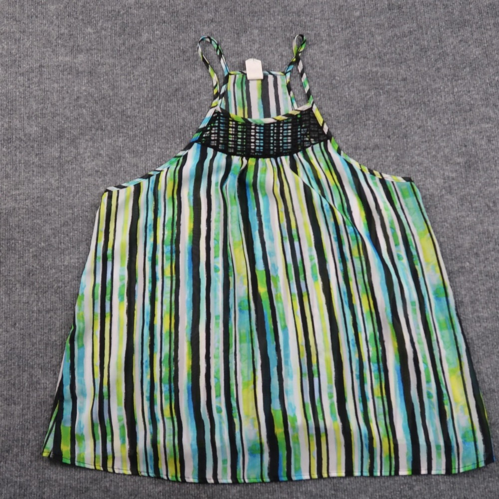 Prime USA Tank Top Womens Large Multicolor Striped Halter Boho‎ Sheer Summer
